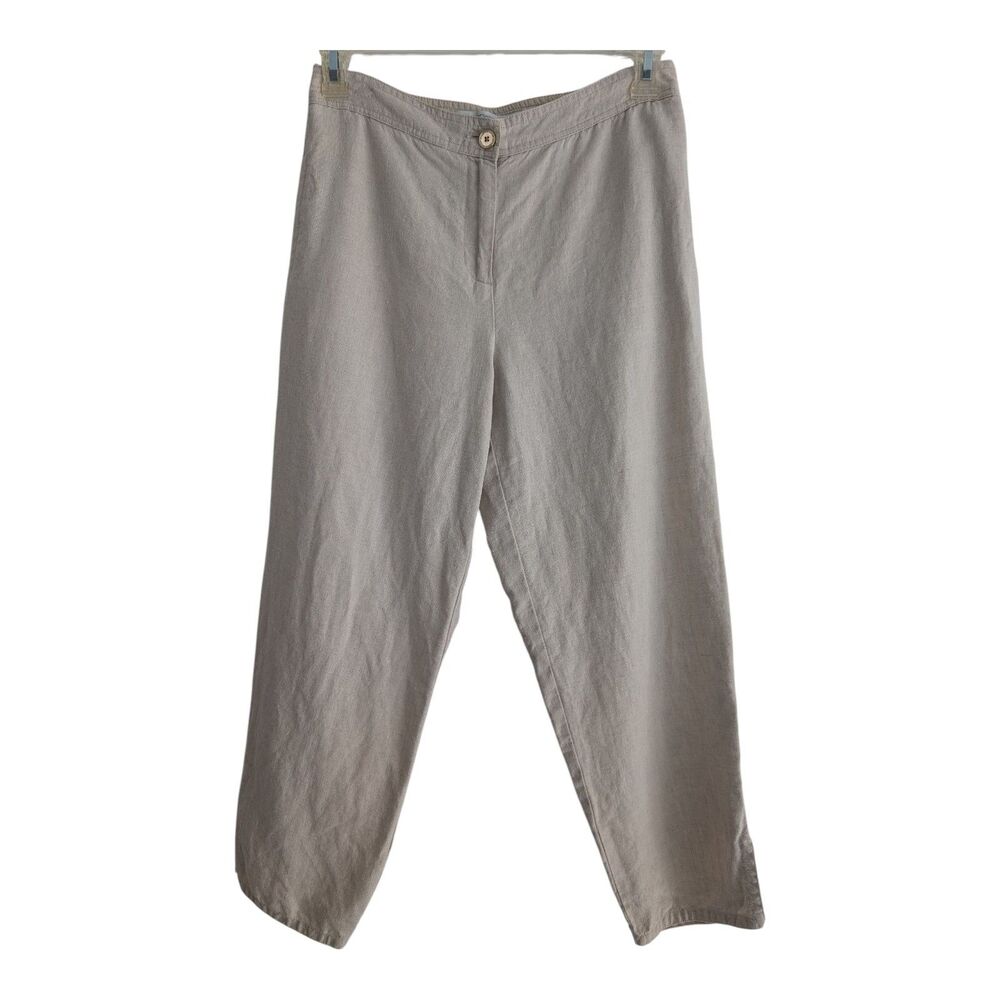 Liz Claiborne Pant Women 8 Beige Neutral Linen Hepburn Cropped Lagenlook Beachy